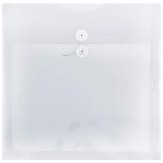 JAM Paper Large Clear Square Plastic Envelopes with Button & String Tie Closure, 12ct.